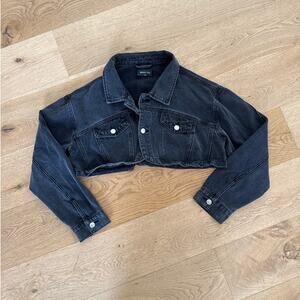 White Fox Boutique - Love You Again Cropped Denim Jacket in Faded Black / Gray